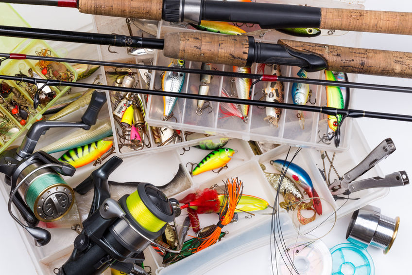 Fishing rods with line and a tackle box