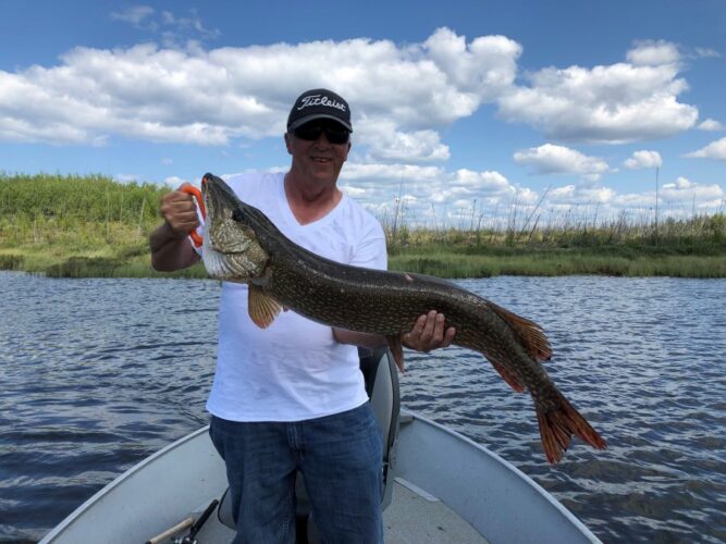 Man in White Shirt holding Fish